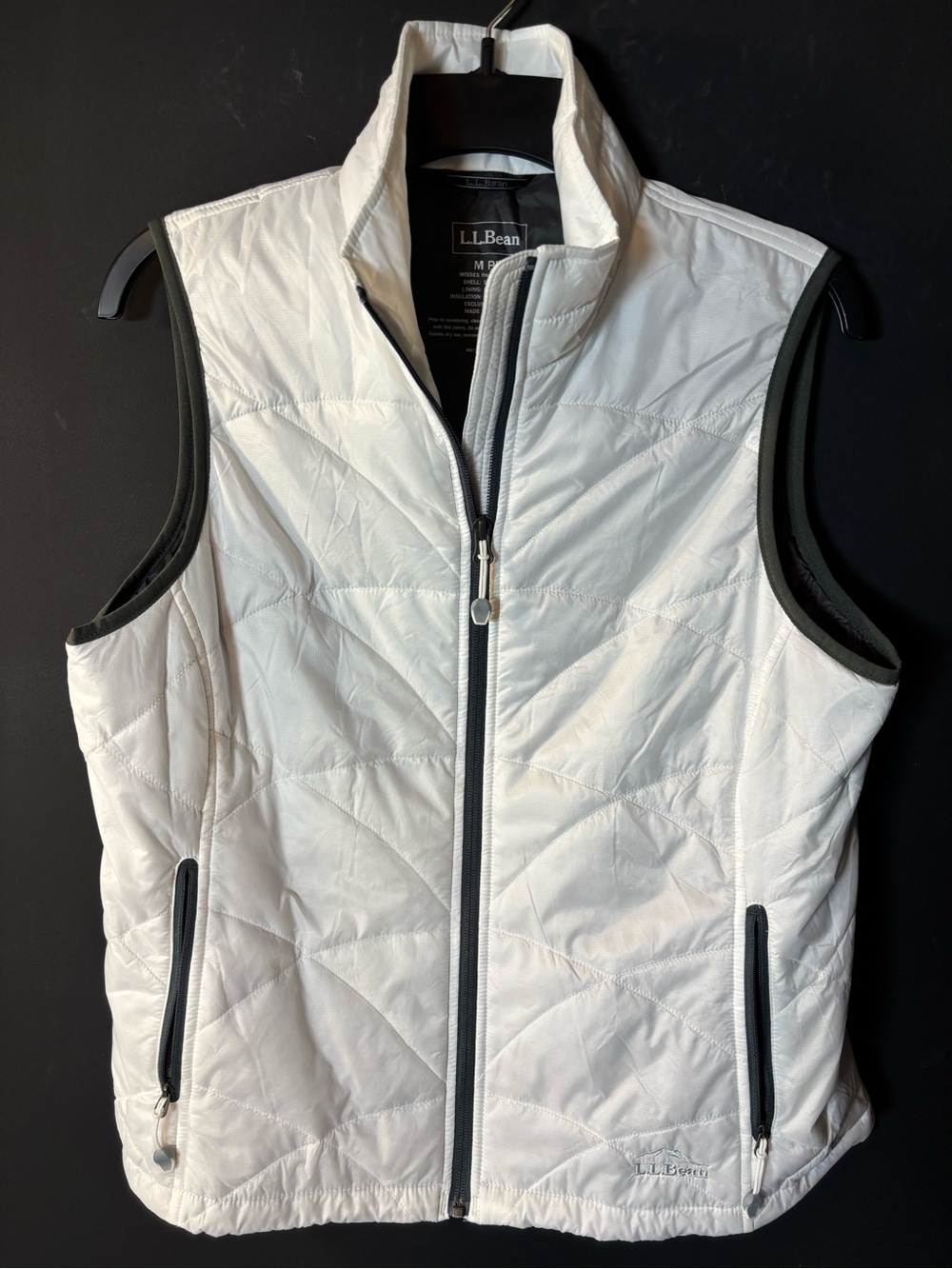 L.L. Bean White Quilted Zip-Front Vest with Black Trim-PM